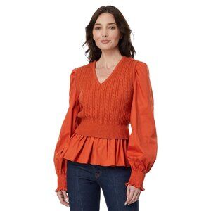 NWT En Saison Esme Mixed Media Blouse Sienna